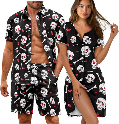 His and Her Pajamas for Couples Set Plus Size Button Down Pjs Nightgown Sleepwear Lounge Sets