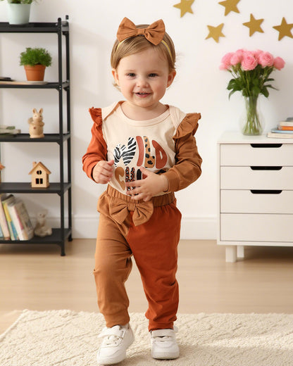 Mioglrie Baby Girl Clothes Newborn Girl Fall Winter Outfits Pants Set Preemie Clothing Headband 0 3 6 12 18 Months