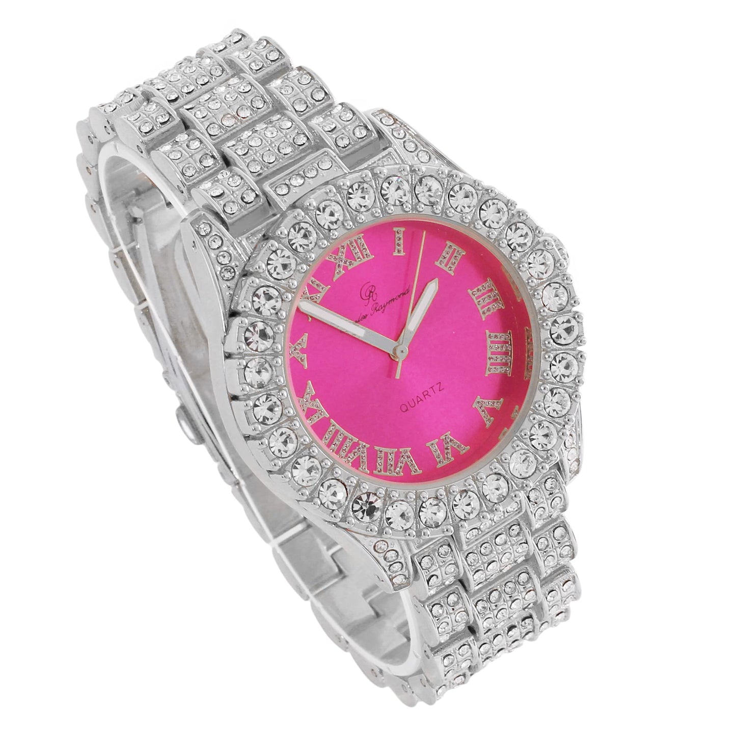 Charles Raymond Women's Big Rocks Bezel Colored Dial with Roman Numerals Fully Iced Out Watch - ST10327LA