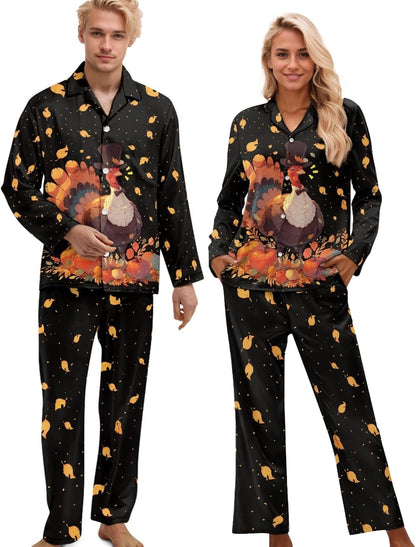 Matching Pajamas for Couple Soft Funny Front Button long Sleeve Pajamas