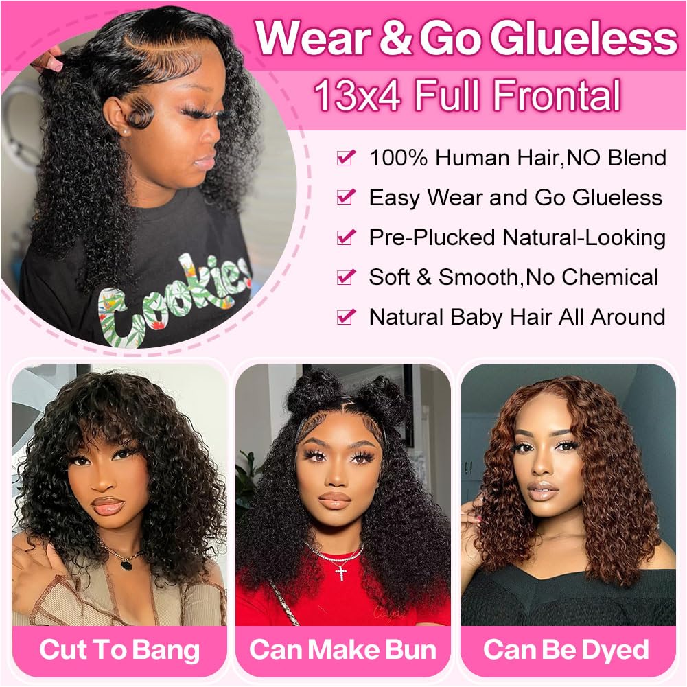 Curly Bob Wig Human Hair Deep Wave 13x4 HD Lace Front Wigs For Black Women Human Hair Pre Plucked Wear And Go Glueless Short Wet And Wavy Ombre Honey Blonde Highlight Color 4/27 14 Inch