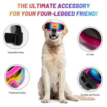 NVTED Dog Sunglasses Goggles, UV Wind Dust Fog Protection Pet Glasses Eye Wear Protection with Adjustable Strap for Medium or Large Dog (Pink)