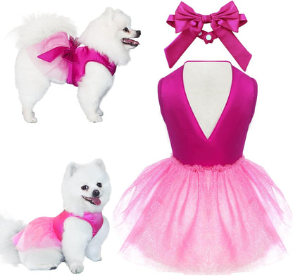 Dog Dresses, Puppy Soft Skirt, Summer Pet Clothes, Girl Dogs Wedding Outfit, Puppy Slik Outfit with Bow Tie, Dog Princess Clothes for Small Medium Breeds, White L