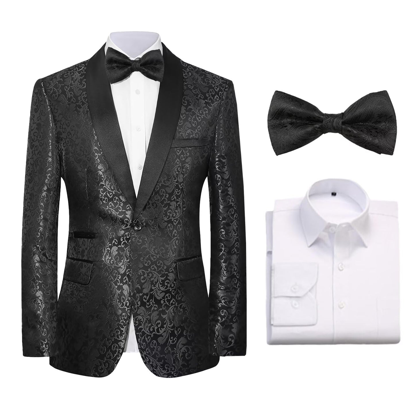 Men's Floral Dinner Party Prom Wedding Stylish Tuxedo Suits for Men One Button Dinner Jacket Pants Set