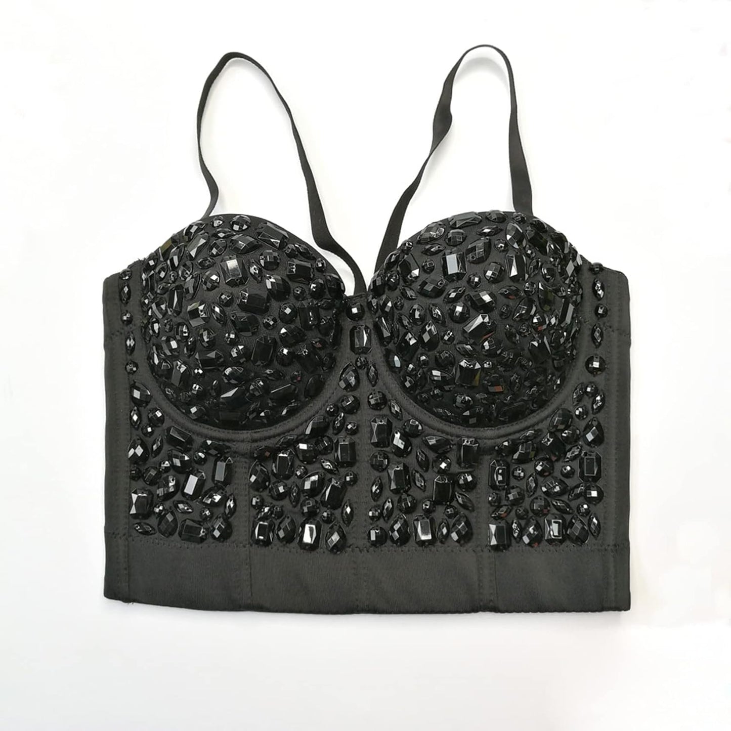 Women's Handmade Rhinestone Diamond Push up Bustier Crop Top Punk Corset Bra Vest