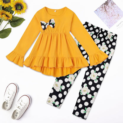 Toddler Kid Girl Clothes Ruffle Sleeve High Low Top Floral Allover Pants Fall Winter Outfit Set