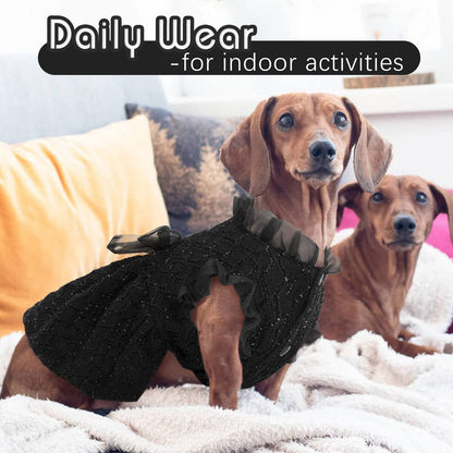 Kuoser Dog Dress, Cute Dog Dresses for Small Dogs Girl Elegant Puppy Tutu with Bow-Knot, Doggie Princess Costume Pet Outfit for Birthday Party Christmas Halloween Wedding, Red XS