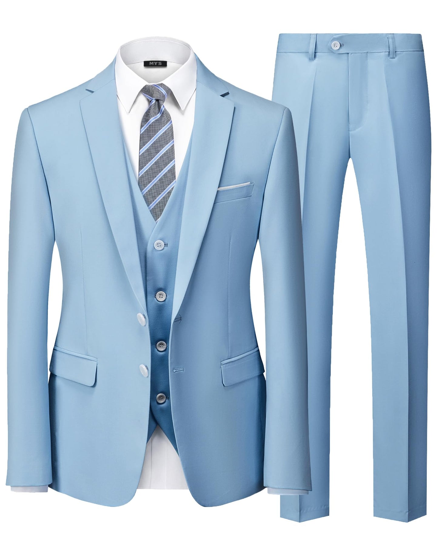 MY'S Men's 3 Piece Slim Fit Suit Set with Tie, 2 Button Blazer Jacket Vest & Pants, Business Wedding Party Prom Suit for Men
