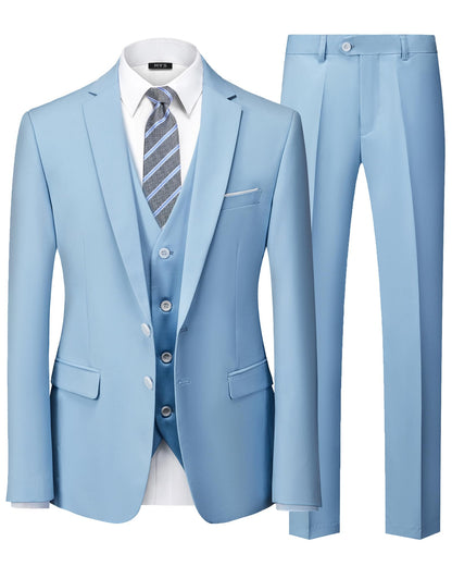 MY'S Men's 3 Piece Slim Fit Suit Set with Tie, 2 Button Blazer Jacket Vest & Pants, Business Wedding Party Prom Suit for Men