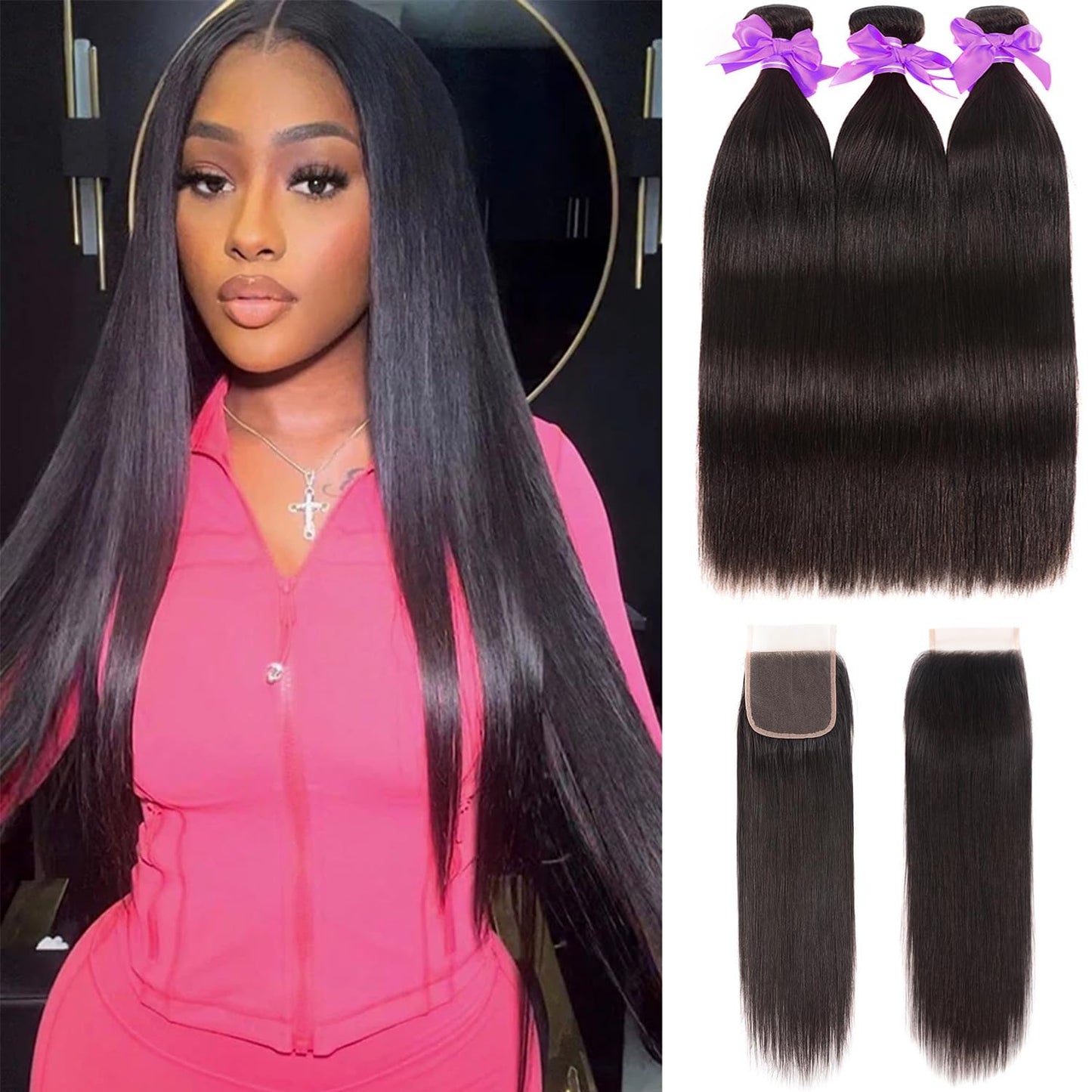 Straight Bundles Human Hair 10A Human Hair 3 Bundles Straight Hair 22 24 26 Inch Brazilian Virgin Deals Human Hair Extensions Natural Color