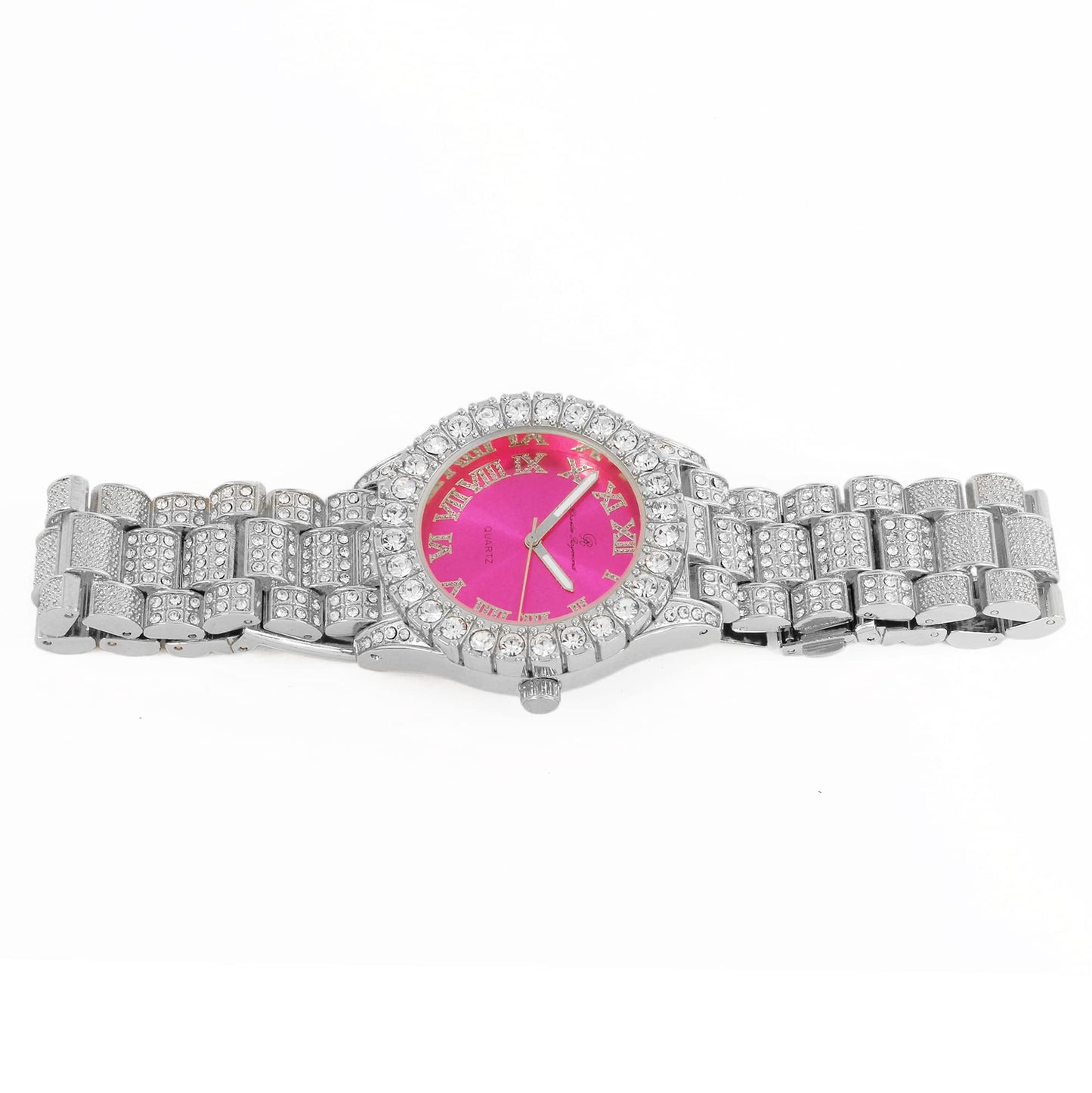 Charles Raymond Women's Big Rocks Bezel Colored Dial with Roman Numerals Fully Iced Out Watch - ST10327LA
