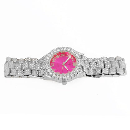 Charles Raymond Women's Big Rocks Bezel Colored Dial with Roman Numerals Fully Iced Out Watch - ST10327LA