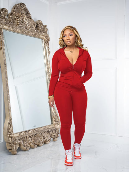 PINSV Women Two Piece Outfits Workout Sets Bodycon Tracksuit Long Sleeve Zip Up Hoodie Jacket Jogger Matching Sweat Pants Set