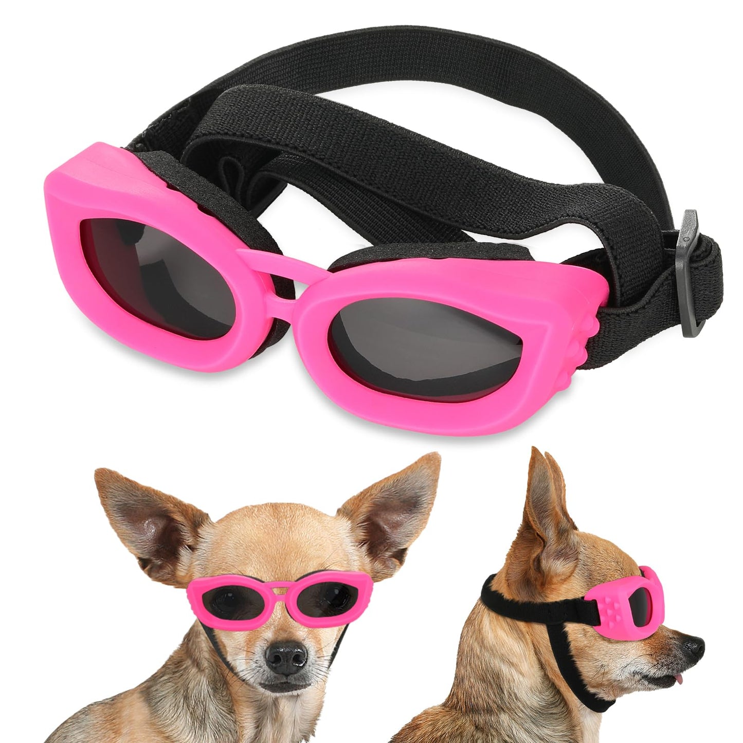 Small Dog Sunglasses UV Protection Goggles Eye Wear Protection with Adjustable Strap Doggy Heart Shape Anti-Fog Sunglasses for Pet Dogs Sun Glasses Doggie Windproof Glasses, Pink