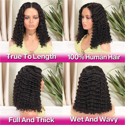 Curly Bob Wig Human Hair Deep Wave 13x4 HD Lace Front Wigs For Black Women Human Hair Pre Plucked Wear And Go Glueless Short Wet And Wavy Ombre Honey Blonde Highlight Color 4/27 14 Inch