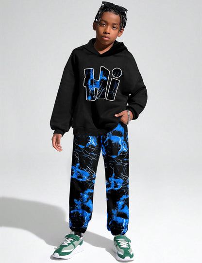 Boys Clothes Camo Boys Outfits Letter Printing Pullover Hoodie and Pants 2Pcs Winter Kids Clothes Boys for 7-14 Years