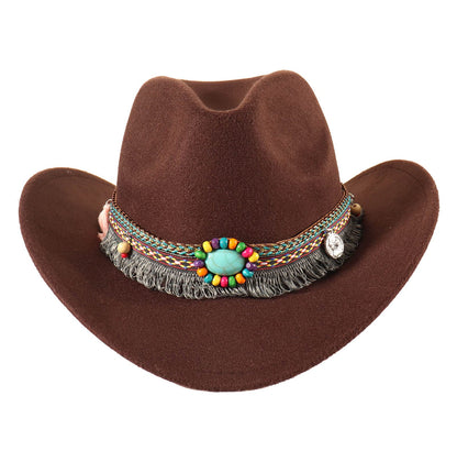 Ibeauti Cowboy Hat with Fringed Bandana Set for Women Wide Brim Western Cowgirl Hat Paisley Head Wrap Scarf