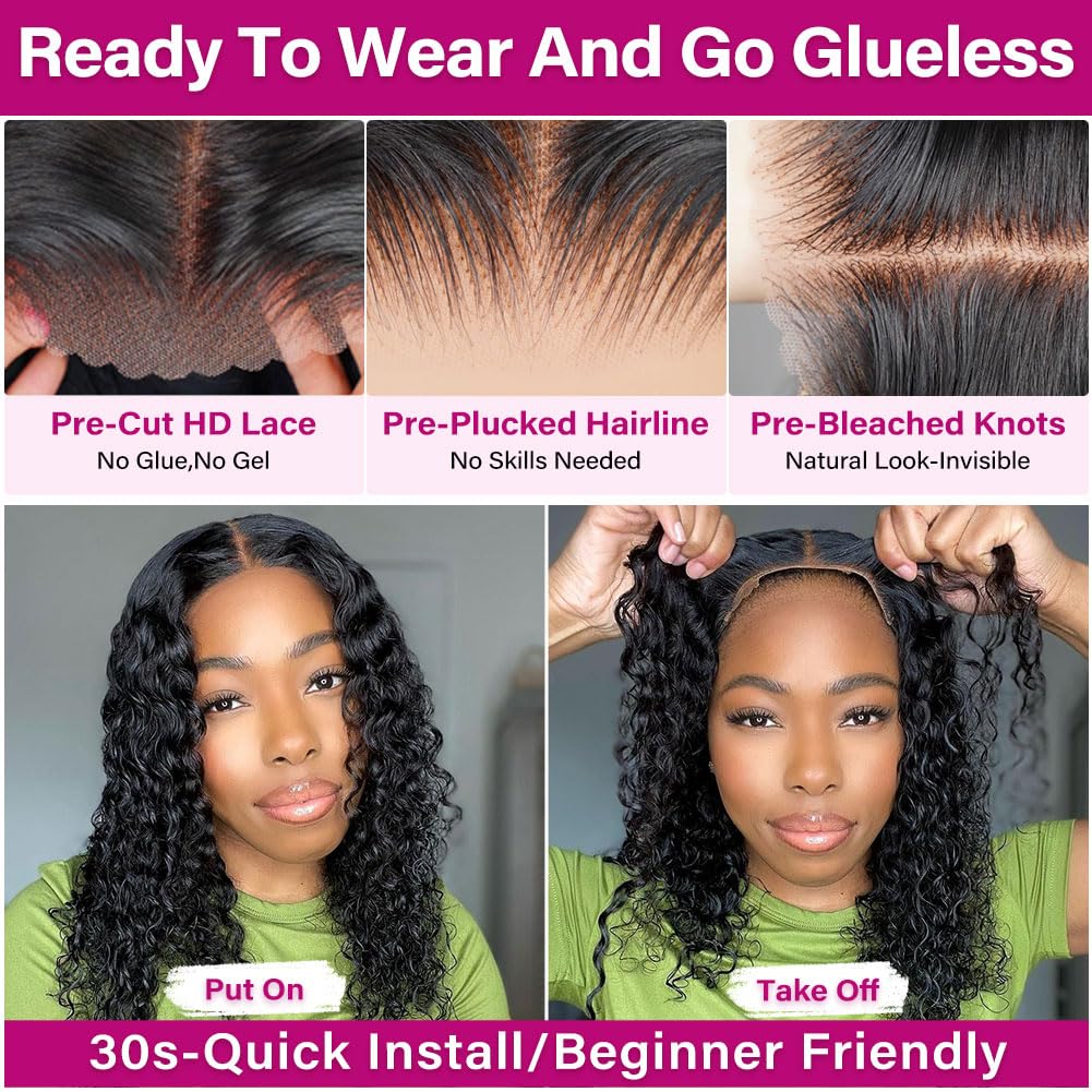 Curly Bob Wig Human Hair Deep Wave 13x4 HD Lace Front Wigs For Black Women Human Hair Pre Plucked Wear And Go Glueless Short Wet And Wavy Ombre Honey Blonde Highlight Color 4/27 14 Inch