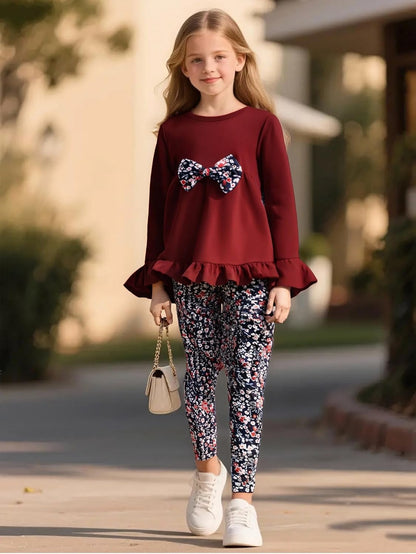 Toddler Kid Girl Clothes Ruffle Sleeve High Low Top Floral Allover Pants Fall Winter Outfit Set