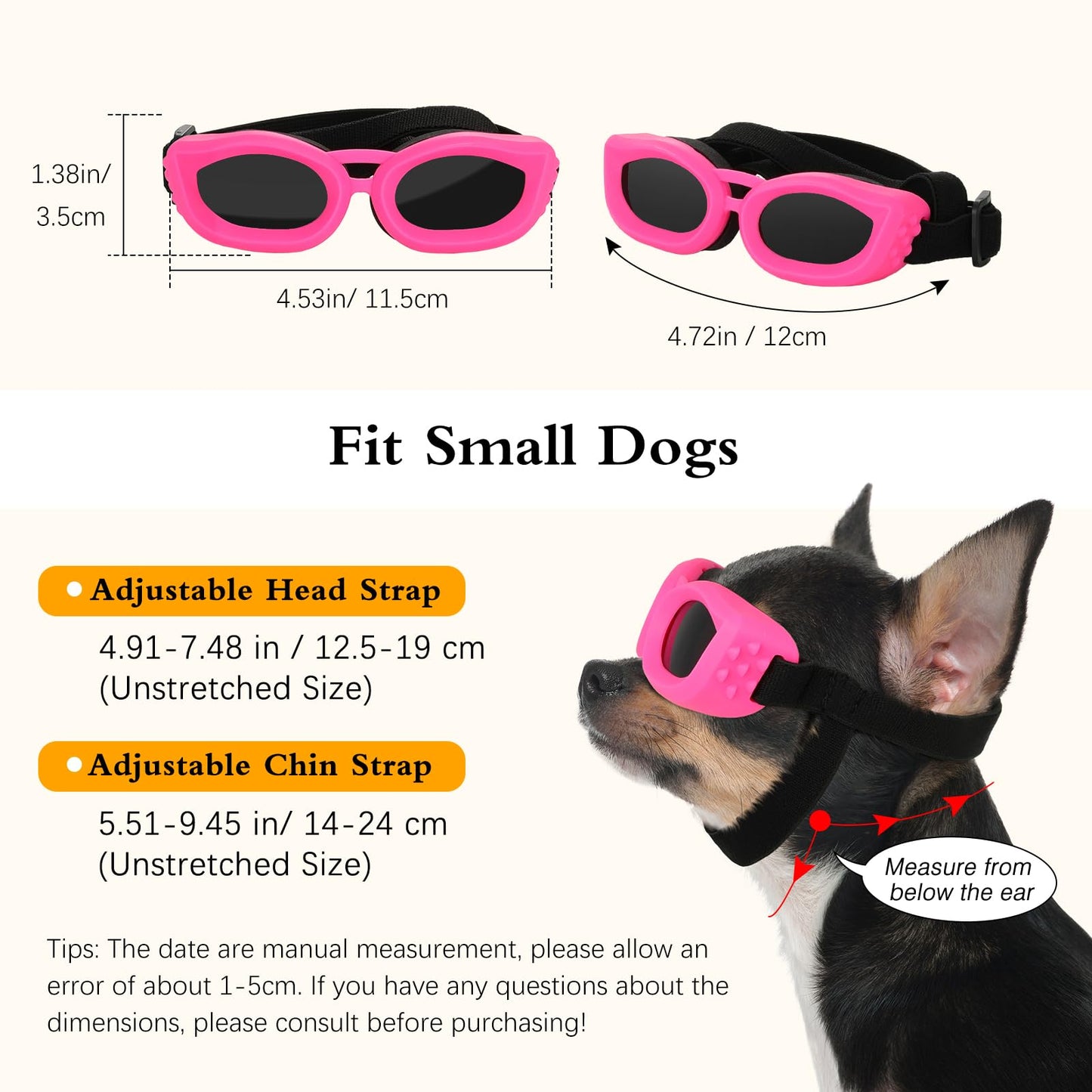 Small Dog Sunglasses UV Protection Goggles Eye Wear Protection with Adjustable Strap Doggy Heart Shape Anti-Fog Sunglasses for Pet Dogs Sun Glasses Doggie Windproof Glasses, Pink