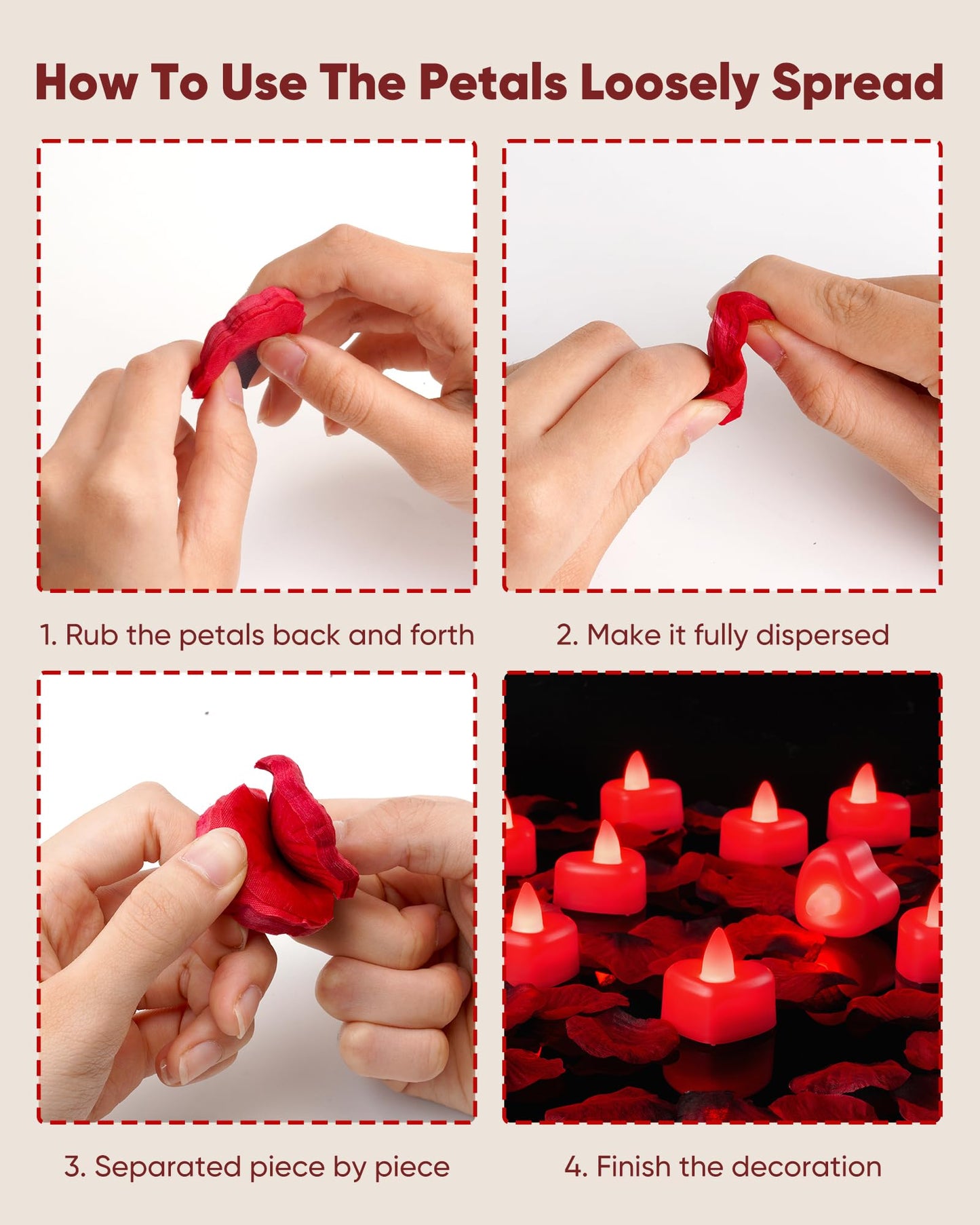 Amagic 1000 Pieces Artificial Rose Petals with 12 Heart LED Tea Lights Candles Kit, Rose Petals and Candles Set for Proposal, Anniversary, Valentine's Day, Special Romantic Night, Wedding Table Decor