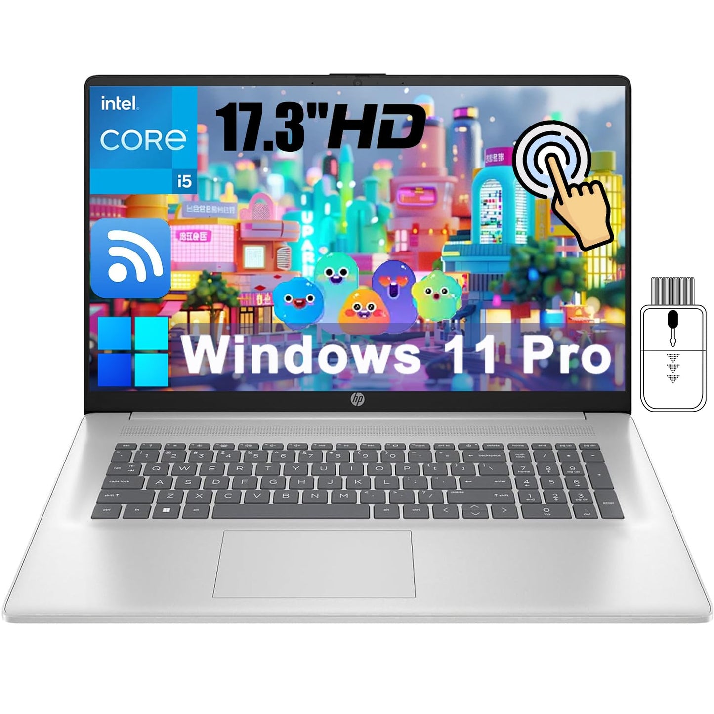 HP 2025 17 inch Business Laptop, 17.3" HD+ Touchscreen, Intel Core i5-1334U, Intel Graphics, 32GB RAM 1TB SSD, Numeric Keypad, Wi-Fi 6, HDMI, Fingerprint Reader, Windows 11 Pro, Silver, w/Accessory