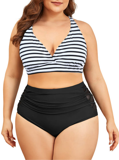 American Trends Womens Plus Size Bikini Two Piece Swimsuits Tummy Control Bathing Suits High Waisted Bikini Swimwear