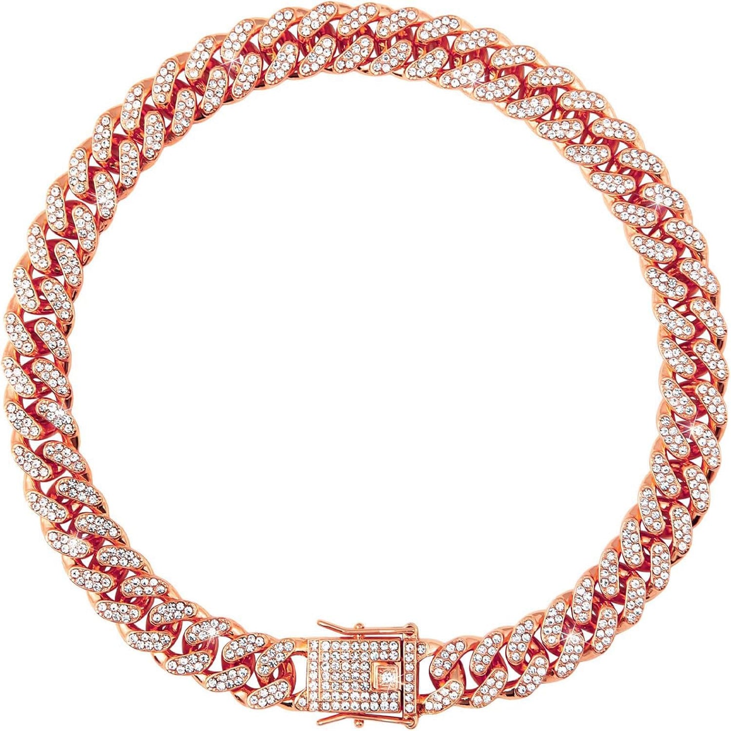 Bling Dog Collars for Small Dogs,Dog Chain Collars, Diamond Necklace Metal Choke Cuban Link Dog Collar, 13mm Wide Pet Jewelry for Puppy Small Medium Large Dogs Cats Rose Gold (8inch)