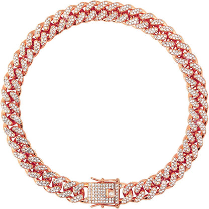 Bling Dog Collars for Small Dogs,Dog Chain Collars, Diamond Necklace Metal Choke Cuban Link Dog Collar, 13mm Wide Pet Jewelry for Puppy Small Medium Large Dogs Cats Rose Gold (8inch)