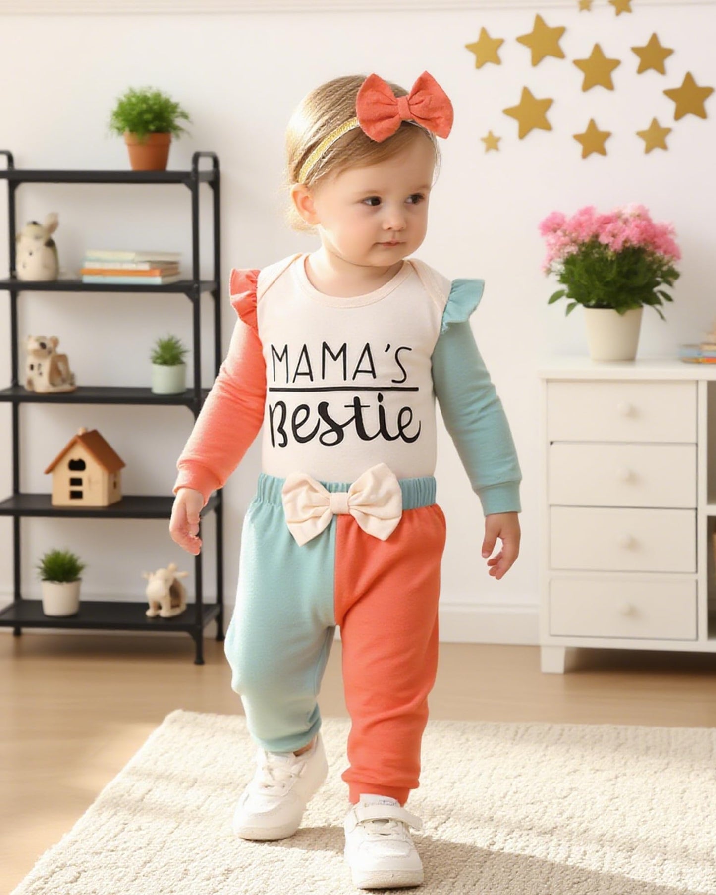 Mioglrie Baby Girl Clothes Newborn Girl Fall Winter Outfits Pants Set Preemie Clothing Headband 0 3 6 12 18 Months