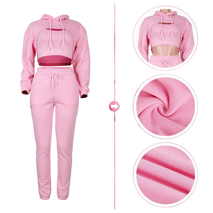 Adogirl Women 3 Piece Outfits Tracksuits Set Sexy Long Sleeve Pullover Hoodie Tank Crop Tops Jogger Sweatpants Sweatsuits