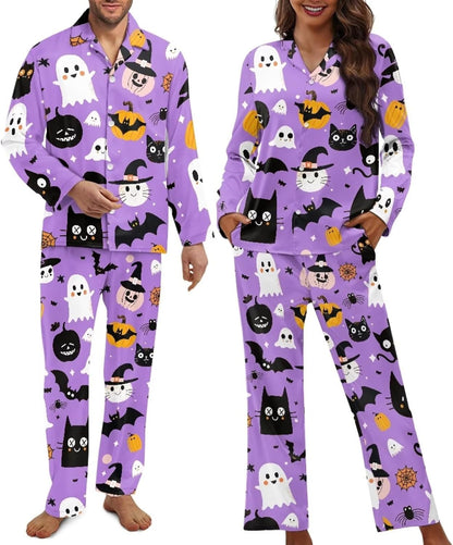 Matching Pajamas for Couple Soft Funny Front Button long Sleeve Pajamas