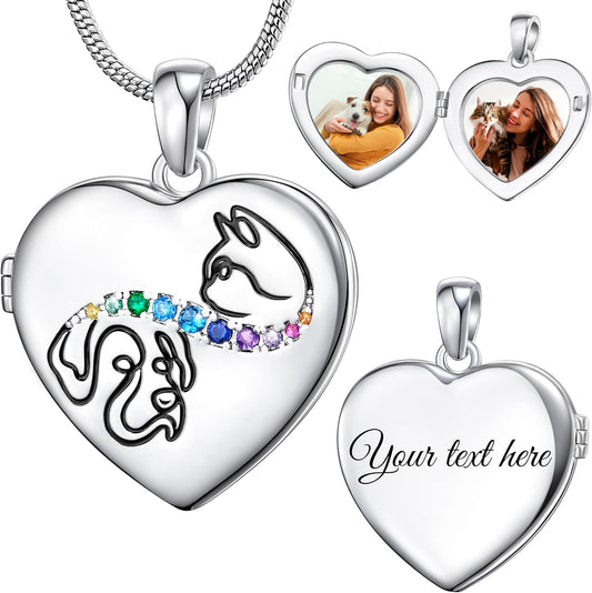 Fanery Sue Personalized Customized Pet Locket Necklace, Heart Lockets Picture Necklaces Dog Memorial Gifts Cat Sympathy for Women Men