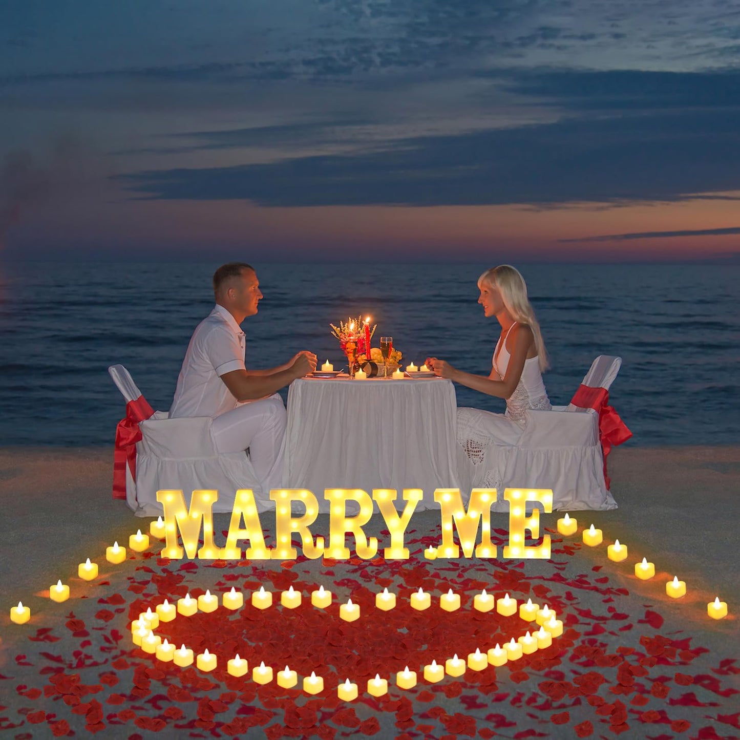 1027 Pcs I Love U Light Up Letters Proposal Decorations, I Love U Sign with 24 Pcs Heart Flameless Candles 1000 Pcs Rose Petals for Wedding Proposal Romantic Night Decor