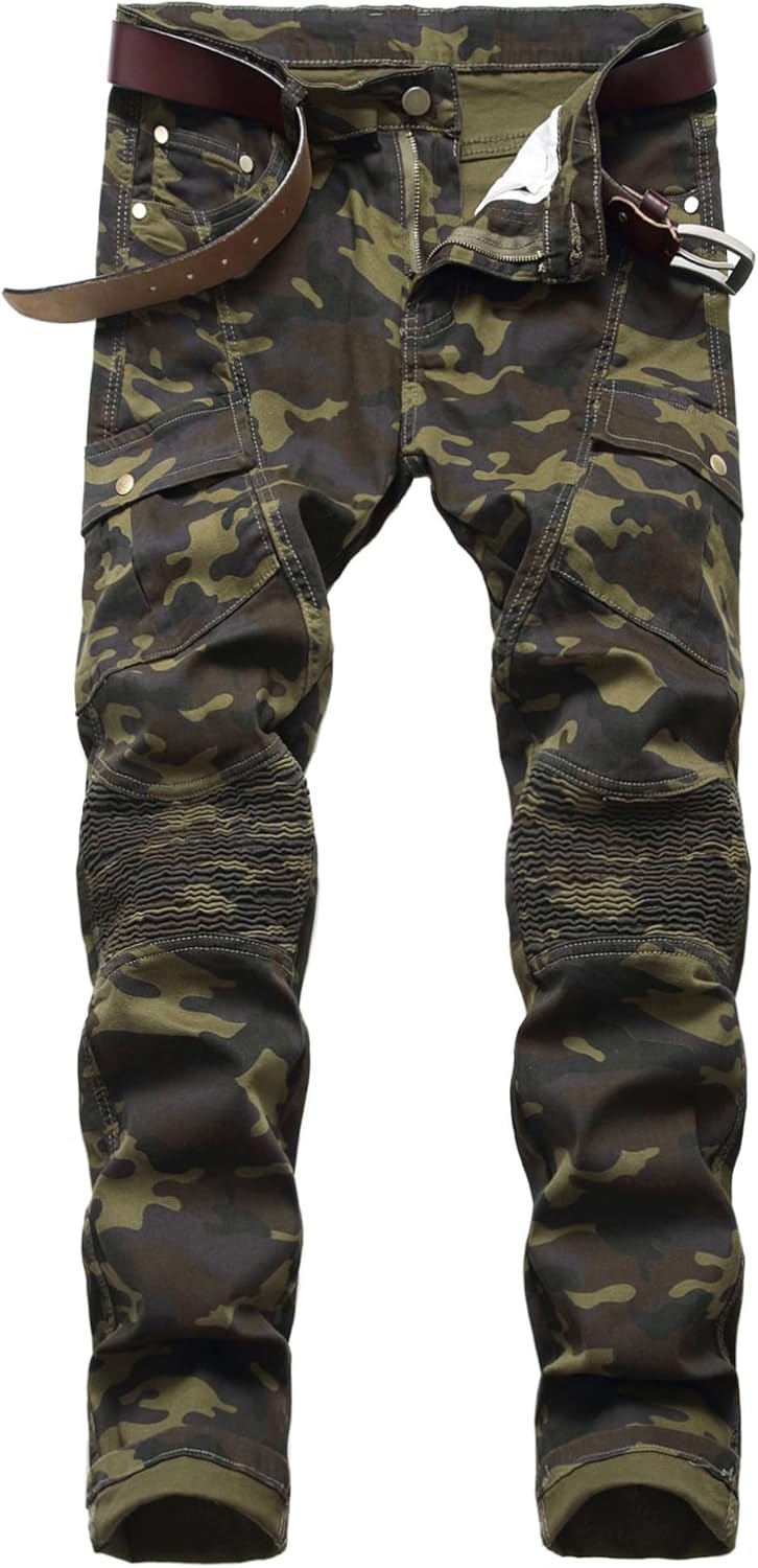 Baylvn Men's Designer Straight Slim Fit Patchwork Jeans Comfort Skinny Biker Denim Pants