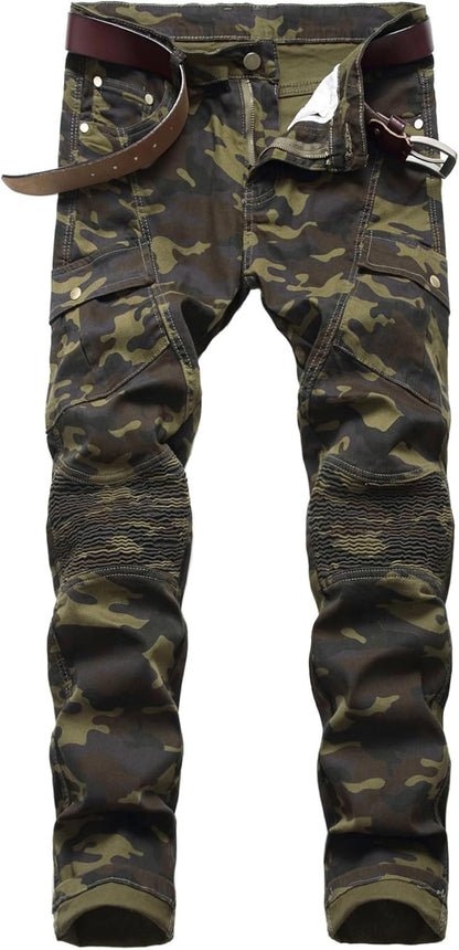 Baylvn Men's Designer Straight Slim Fit Patchwork Jeans Comfort Skinny Biker Denim Pants