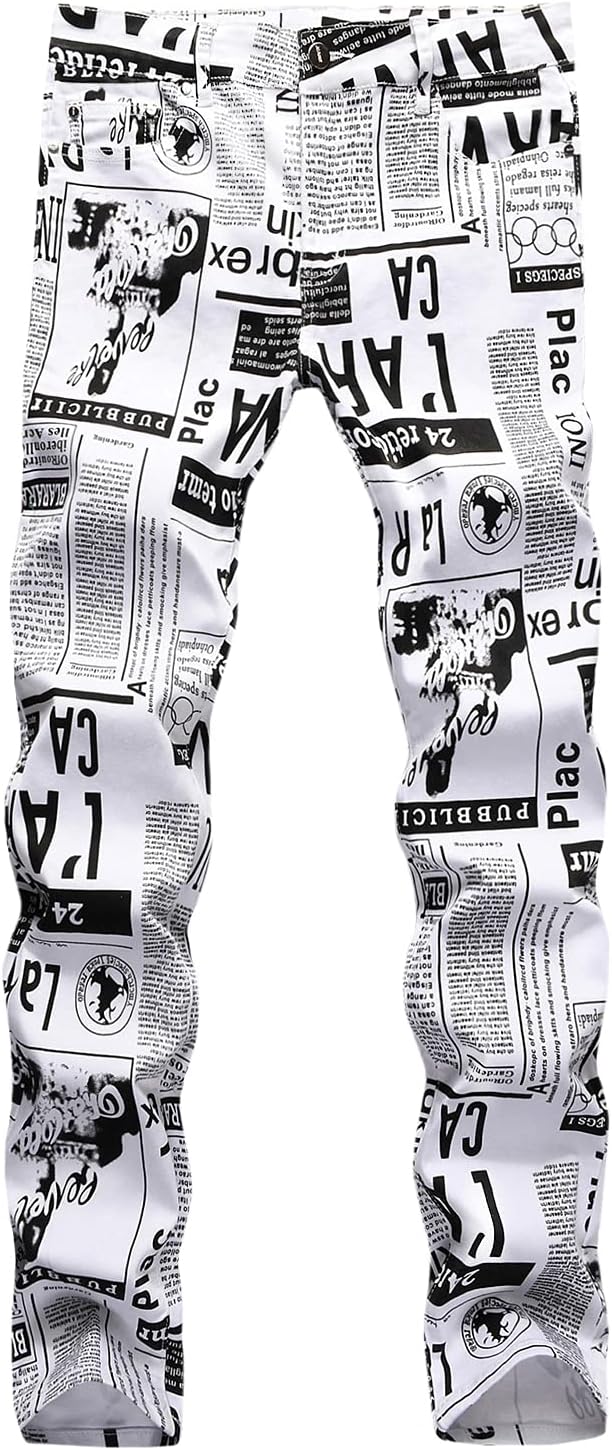 Baylvn Men's Casual Printed Slim Fit Jeans Skinny Denim Pants