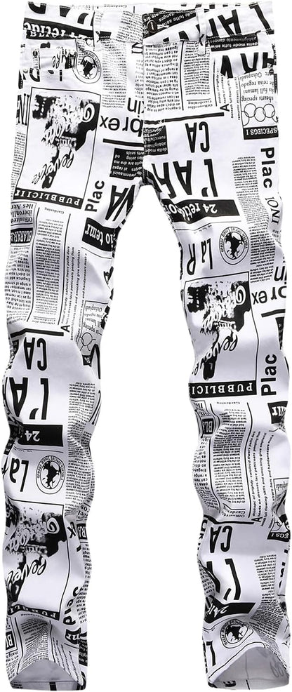 Baylvn Men's Casual Printed Slim Fit Jeans Skinny Denim Pants