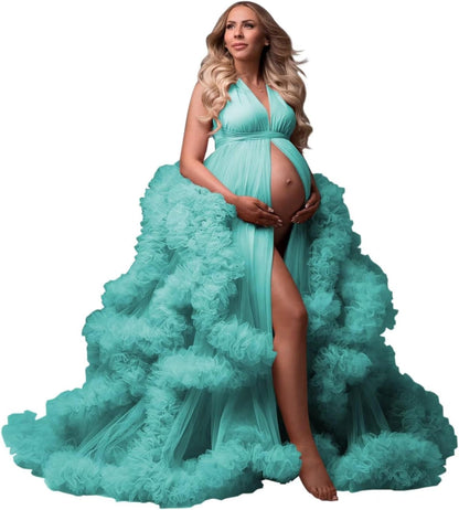 yinyyinhs Tulle Robe Maternity Dress for Photoshoot Sheer Puffy Bridal Lingerie Bathgown Pregnancy Gown for BabyShower