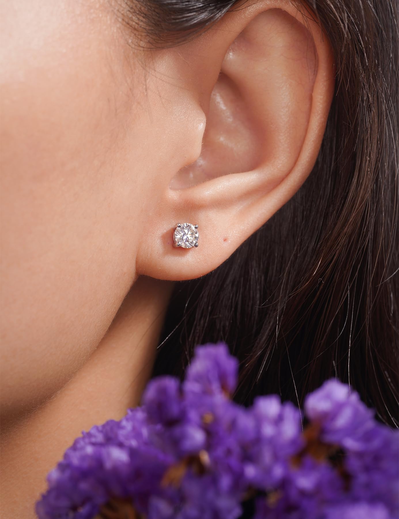IMOLOVE Moissanite Stud Earrings for Women in Sterling Silver Hypoallergenic 1-3CT D Color Round Cut Moissante Earrings
