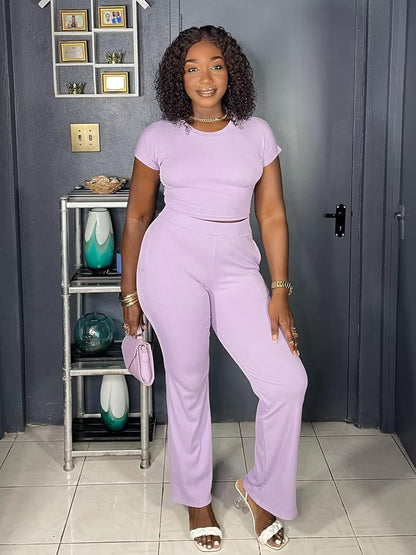 EDITCOZY Women 2 Piece Outfits Sexy Tie Front Crop Top Wide Leg Pants Sets Casual Summer Ribbed Two Piece Set