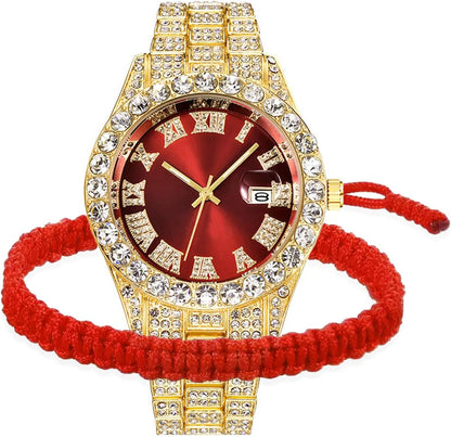 BESTKANG Unisex Luxury Iced Out Watch Mens Diamond Watches Roman Numerals Watches Quartz Analog Wrist Watch