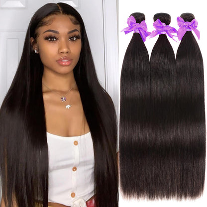 Straight Bundles Human Hair 10A Human Hair 3 Bundles Straight Hair 22 24 26 Inch Brazilian Virgin Deals Human Hair Extensions Natural Color