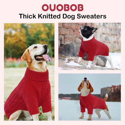 Large Dog Sweater - Turtleneck Thick Warm Doggie Christmas Sweater for Girl Boy Dogs (Red L)