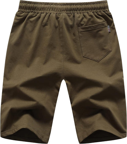 Big Boy's Casual Shorts Summer Cotton Classic Fit Drawstring Elastic Waist Beach Shorts with Pockets