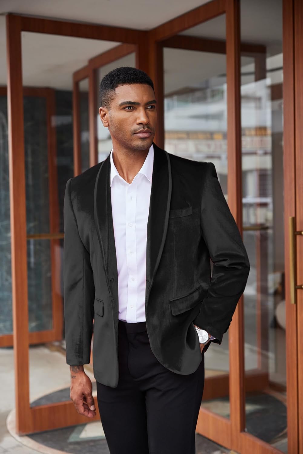 COOFANDY Men's Velvet Tuxedo Floral Blazer Jacket One Button Shawl Lapel Suit Jacket for Dinner Prom Party Wedding