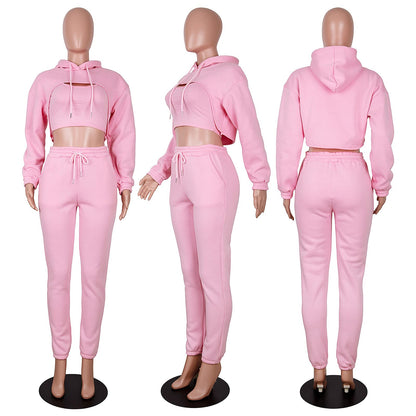 Adogirl Women 3 Piece Outfits Tracksuits Set Sexy Long Sleeve Pullover Hoodie Tank Crop Tops Jogger Sweatpants Sweatsuits