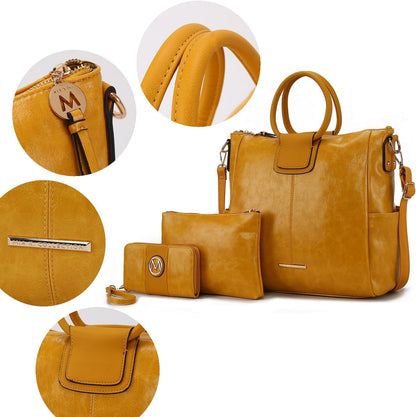 MKF Collection Shoulder Bag for Women, Crossbody Purse & Wristlet: PU Leather Satchel Pocketbook 3 PCs Handbag Set