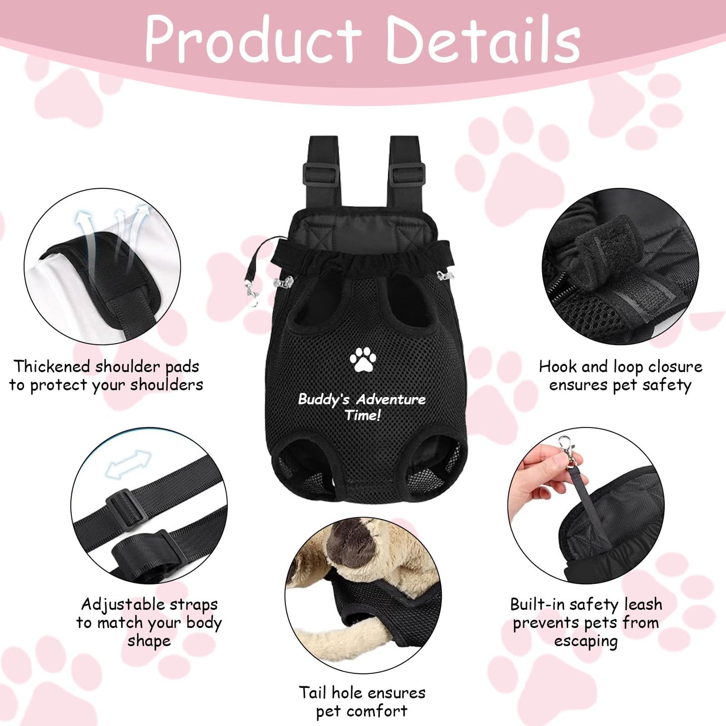 Custom Dog Backpack Carrier with Name Icons Embroidery Adjustable Front-Facing Legs-Out Design Breathable Pet Carrier Backpack for Hiking Traveling Cycling Outdoor