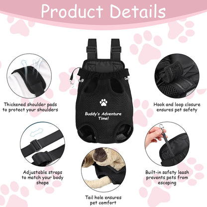 Custom Dog Backpack Carrier with Name Icons Embroidery Adjustable Front-Facing Legs-Out Design Breathable Pet Carrier Backpack for Hiking Traveling Cycling Outdoor